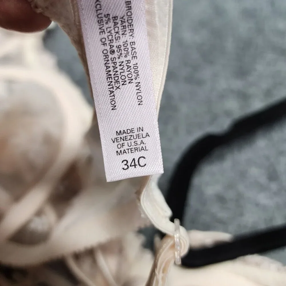 Vintage Victoria Secret womens‎ 34C Nude White Floral Lace Sheer 90's Sexy Bra